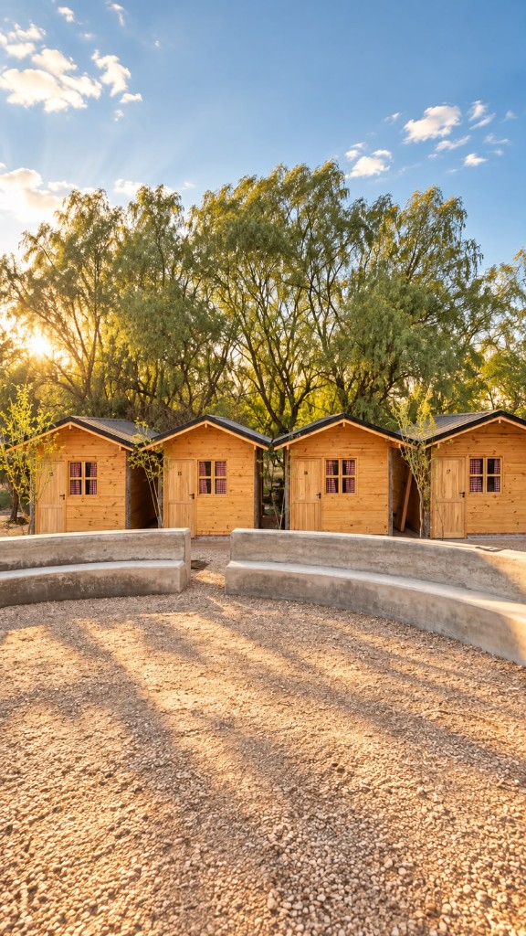 La Rivera Camp cabins in a natural setting