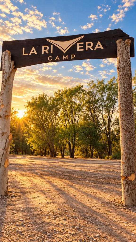 La Rivera Camp entrance at golden hour
