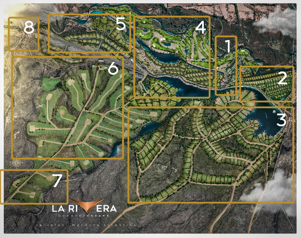 La Rivera Country Estate masterplan with eight numbered zones